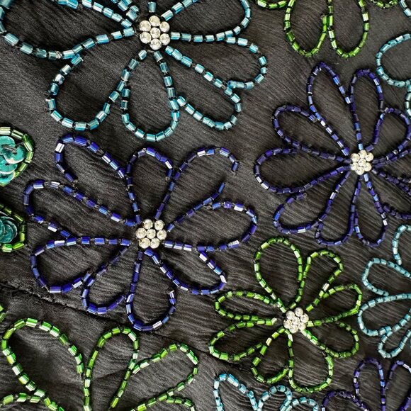 Laurence Kazar Black Beaded Silk Top Womens Small Vintage Sequin Party Blouse - Picture 9 of 12